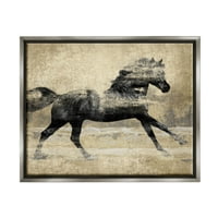 Студел индустрии западно галопинг коњ портрет графички уметнички сјај сиво лебдечки платно печатено wallид уметност, дизајн од Тина Блакли