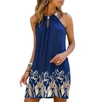 Жените Секојдневно Лето Пуловер Фустан Цветни Печатени Халтер Вратот Плажа Без Ракави Смена Над Коленото Малку Обични Фустани