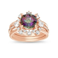 Розово злато позлатен мистичен топаз симулант синтетички дијамантски цветен дизајн граничен круг на ангажман прстен невестински сет трио прстен оџак