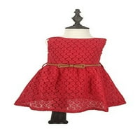 -Клефис мало девојче без ракави фустан од чипка со појас, црвена 110