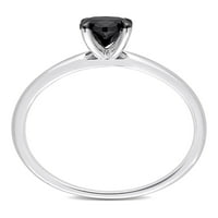 Карат Т.В. Црн дијамант 14kt Бело злато овален прстен за ангажман на солитер
