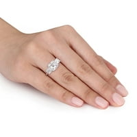 Miaенски Carat Carat T.G.W. Октагон, бело, создаден прстен за ангажман со 3-камен со 3-камен, стерлинг сребро од 3-камен
