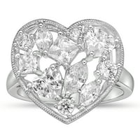 Стерлинг сребро срце симулирани дијамантски мешани форми распрскувачки врвен прстен