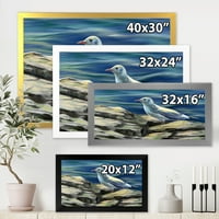 DesignArt 'Портрет на галеб птици покрај морето' Наутички и крајбрежен врамен уметнички принт