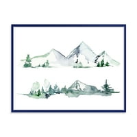 DesignArt 'Дрвја со зимско темно сино планински пејзаж II' модерен врамен платно wallиден печатење