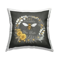 Sumbell Industries Bee Humble & True гроздобер сив жолт акцент дизајн од Deb Strain Folth Pillow