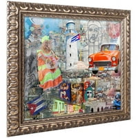 Трговска марка ликовна уметност Црвено такси платно уметност од Алберто Лопез, златна украсна рамка
