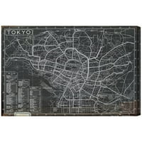 Мапи и знамиња на Wynwood Studio и знамиња Wallидни уметности за платно „Токио Туристичка мапа 1918“ Азиски градови Мапи - црна,