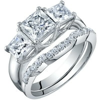 2. КТ Моисанит принцеза го намали ангажманот прстен за венчавки, невестински сет во среброто на Стерлинг