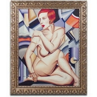 Трговска марка ликовна уметност кубистичка гола портокалова и виолетова платно уметност од Кетрин Абел, златна украсна рамка