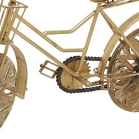 19 12 Скулптура На Златен Метален Велосипед Со Врежани Дрвени Тркала