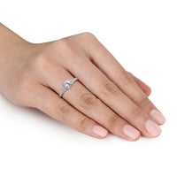 Miabella Women's'sims 1- Carat T.G.W. Создаден бел сафир и дијамантски акцент 10kt бело злато прстен за ангажман со 3 камен