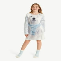 Правда девојки долга ракав Поларна мечка пижама за спиење со чорапи, големини 5-18