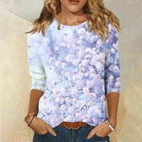 Женски Врвови Блуза Цветни Ракави Обични Жени Модни Кошули За Вратот На Екипажот Светло Виолетова XL