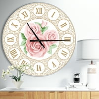 Дизајнарт Рачно нацртани Розови Рози Излитена Шик Гроздобер Модерен ѕиден часовник