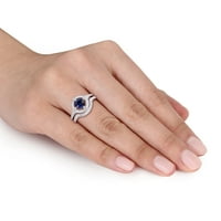 Miabella Women's'sims 1- Carat T.G.W. Создаден Blue Sapphire создаде бел сафир и Carat T.W. Дијамант Стерлинг Сребрен Хало Невестински