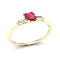 Империјален скапоцен камен 10к жолто злато октагонален сечење рубин 1 10ct два дијамантски женски прстен