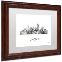 Трговска марка ликовна уметност 'Линколн Небраска Скајлин wb-bw' платно уметност од Марлен Вотсон, бел мат, дрвена рамка
