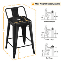 Alden Design 24 ″ H Метална шалтер за висина со столици со слаб грб за дома, сет од 4, црно