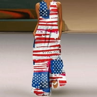 Фустан За Денот на независноста За Жени Печатено Знаме Долг Макси Фустан На Плажа