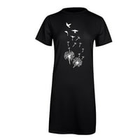 Кетрио Сонце Фустан-Мода Секојдневен Круг-Вратот Лето Печатени Краток Ракав Морски Фустан Црна