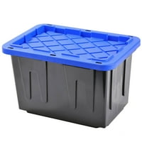 Пластична кутија за складирање со тешки точки, галон, црна со сина слика за предвремени, стабилни, 4-пакувања