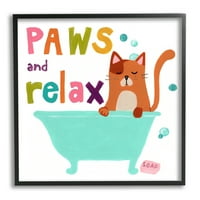 Stuple Industries Paws & Rela Cat Batath Batal Bathing Restful Frashe Graphic Art Black Framed Art Print Wall Art, дизајн до