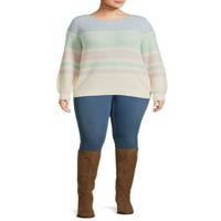 Срце n 'Скокни женски плус големина со големина на бродоградилишта во боја, пријатна џемпер