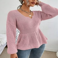 Женска Мода Пуловер Со Долги Ракави Џемпер Лажица Туника За Вратот Еднобоен Плетен Џемпер