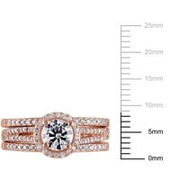 Miabella Women 2- Carat T.G.W. Кубни цирконија розово злато блиц, позлатен сет на невестински прстен од сребро ореол