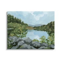 Ступел Вудленд Езеро Карпести Брег Пејзаж Сликарство Галерија Завиткани Платно Печатење Ѕид Уметност