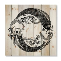 Дизајн Кина кои риба во стил на chinoiserie iii 'Наутички и крајбрежен принт на природно бор дрво