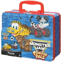 Monster Jam, Truckin 'Pals 48-парчиња сложувалка во ручек Bo Tin Monster Truck Sensory Toy за играчка bo кул работи за деца,