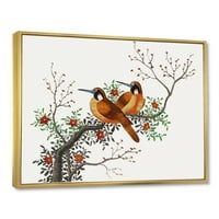 DesignArt 'Цветна гранка на дрво со традиционално печатење на wallидни уметности на две кинески птици
